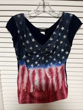 VENUS Red, White & Blue Star Stripe V-Neck Tee